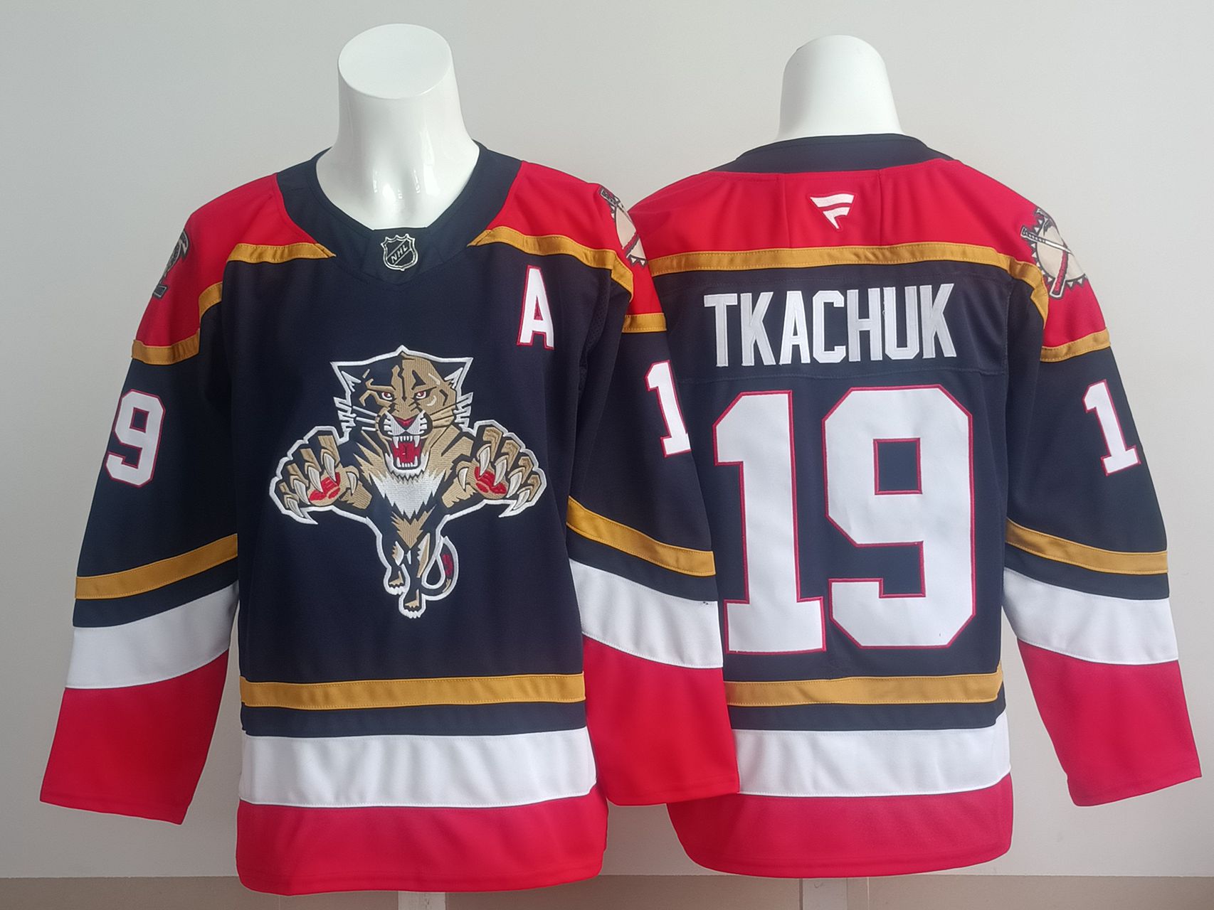 Men 2025 Florida Panthers #19 Tkachuk Blue Fanatics Home Premium NHL Jersey style 1